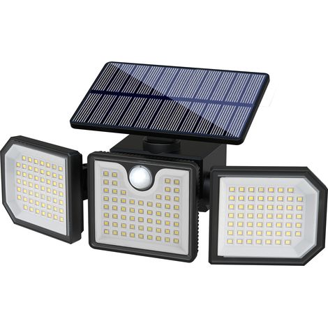 Projecteur solaire d'extérieur à trois têtes avec capteur, télécommande, projecteur étanche, éclairage de jardin, éclairage de rue, éclairage de secours, adapté aux porches, jardins et terrasses