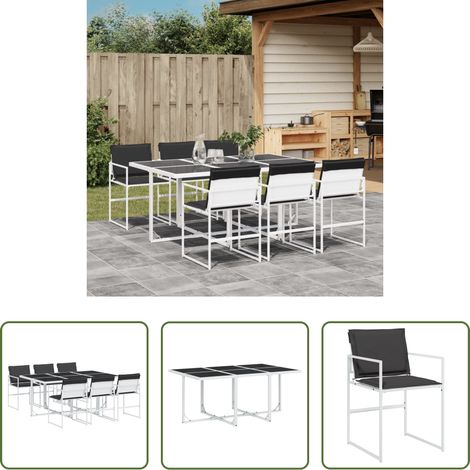 Chaise de jardin - Ensemble à manger de jardin avec coussins 7 pcs blanc textilène (1/5)