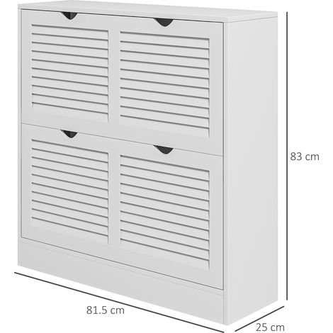 Étagère à chaussures en bois peu encombrante (peut contenir 16 paires de chaussures, comprend 2 placards à portes abattantes), 81,5 x 25 x 83 cm, blanche (1/5)