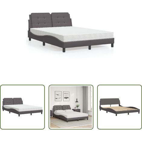 vidaXL Oreiller de tête - Lit avec matelas Zadar gris 140x200 cm similicuir (1/5)