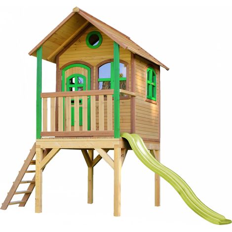 Axi Laura Maison Enfant Avec Toboggan Vert Clair  Aire De Jeux Pour L'Extérieur En Marron & Vert Maisonnette / Cabane De Jeu En Bois Fsc