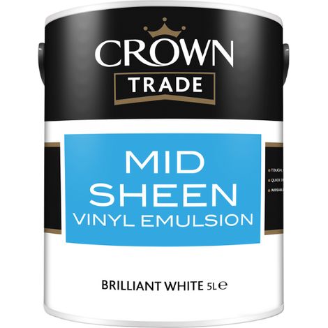 Crown Trade Vinyl Mid Sheen Emulsion - White - 5L