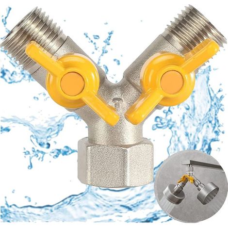 Válvula desviadora de 1/2", conector en Y de tres vías con válvula de cierre, cabezal de ducha, brazo de ducha, conexión para grifo de lavadora (1/5)