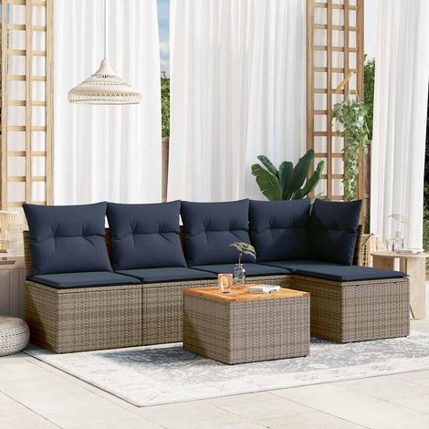 vidaXL Set Divani da Giardino 6 pz con Cuscini Grigio in Polyrattan