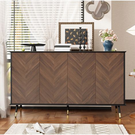 Credenza 140 x 40 x 80 cm a 4 ante con ripiani regolabili, MDF, nero e marrone DESVIAE (1/5)
