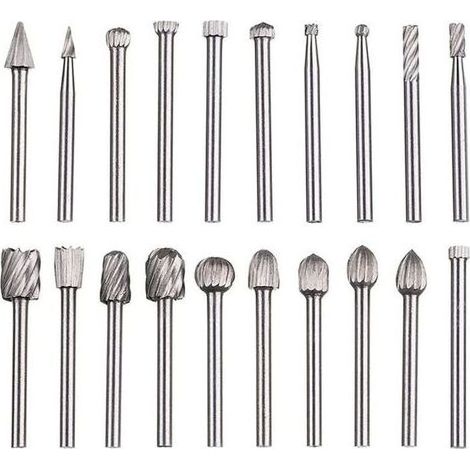 Lime rotative 20 pices, jeu de limes en carbure,ttes de lime rotatives HSS, outil rotatif ,outil rotatif tige de 1/8\\" (3 mm) pour meuleuse, travail bois, polissage des mtaux, gravure, perage (1/4)