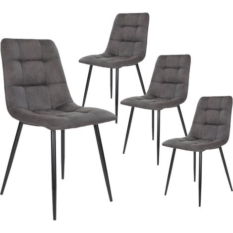 STRIB - Lot de 4 Chaises Tissu Gris Foncé et Piétement Acier (1/5)