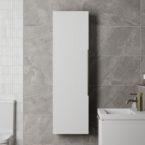 1200 x 350mm Fluted Wall Mounted Tall Bathroom Cabinet Storage Cupboard White (1/5)