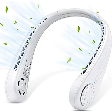 1 Ventilateur de cou, flux d'air 360°, sans pales silencieux, 3 vitesses, batterie 1800 mAh, USB pour intérieur extérieur (1/5)