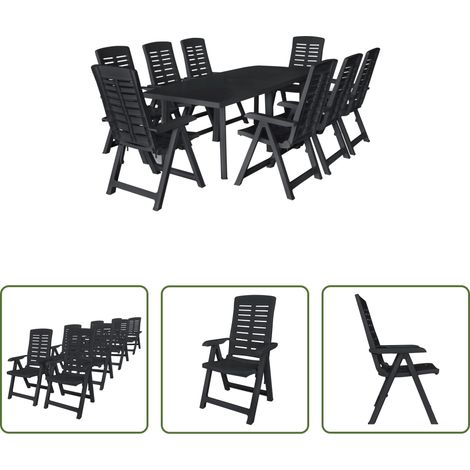 vidaXL Conjunto de comedor de jardín 9 piezas plástico gris antracita (1/5)