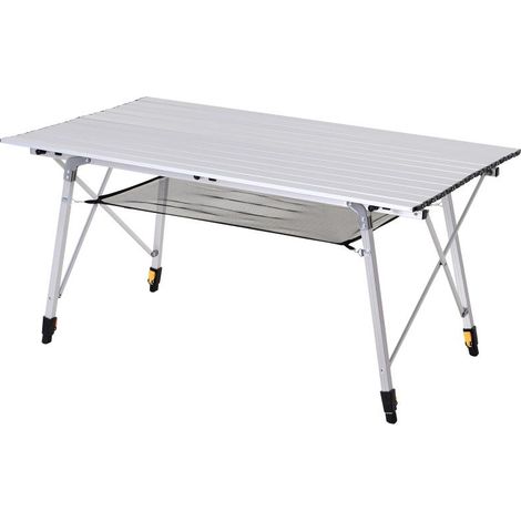 Table de pique-nique pliante, table pliable, table de camping réglable en hauteur, sac de transport inclus, aluminium, argent, 120 x 69 x 59-78 cm