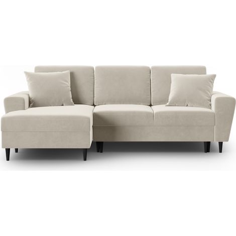 Canapé d'angle convertible + box 4 places en velours beige clair (1/5)