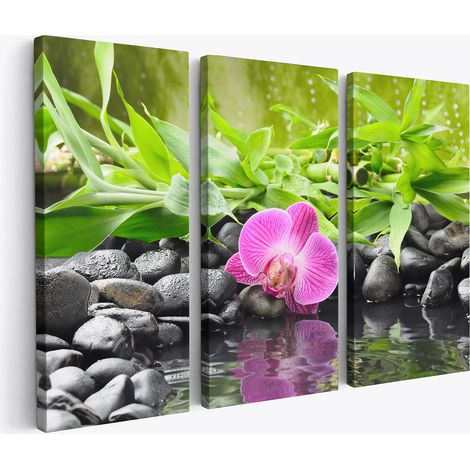 Tableau triptyque sur toile - Fleurs Galets (1/2)