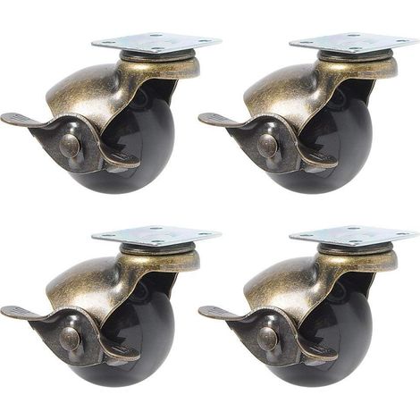 BDD Lot de 4 roulettes pivotantes à 360 degrés avec frein à billes antique pour chaises de table, pieds de meubles de table (1,5" (40 mm) - avec freins) (1/5)