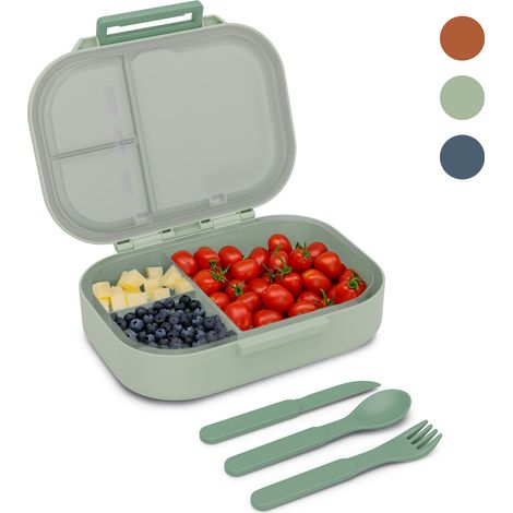 Klarstein Bunko - Lunchbox, 3 scomparti, incl. 3 pz. Posate ca. 21 x 14,5 x 5,5 cm (LxAxP)