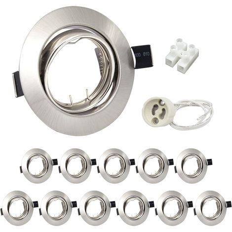 Spot Encastrable GU10 Set,6 Pièces Circulaire Cadre De Montage En Acier Inoxydable Brossé,Orientable 30°, Ø 68 mm,Avec Douille GU10 Pour Lampes Ou Halogènes