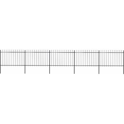 Clôture de jardin Brise vue Panneau de clôture avec dessus en lance Acier 8,5 x 1,2 m Noir 51543 (1/4)