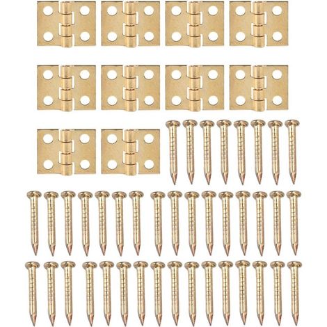 Mini charnières pour maison de poupée, 50 pièces, 1 × 0,8 cm, avec clou, charnières de porte, charnières de placard, ferrures de meubles en laiton doré pour coffres, boîtes à vin (1/5)