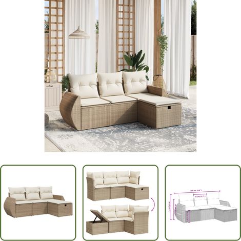 Gartensessel -  4-tlg. Garten-Sofagarnitur mit Kissen Beige Poly Rattan (1/5)