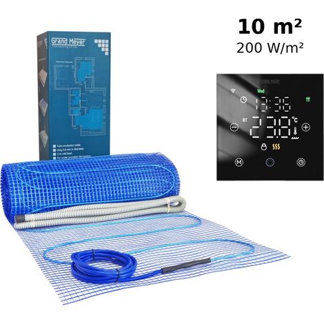 Kit chauffage au sol 10 m², 200 W/m² + thermostat Wi-Fi programmable Premium TSM-20, verre trempé 3mm (1/5)