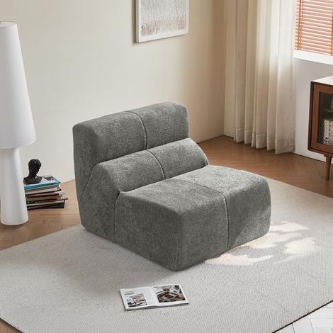 Fauteuil - SOGEU - Compressé - Velours gris - Mousse haute densité - Livré monté (1/5)