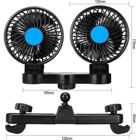 x 12V Car Fans, 360° Rotation, 2 Speeds, For Back Seats and Pets (1/5)