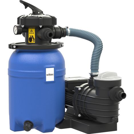 Wiltec – Filtre à sable piscine 250 W – Débit 10 000 l/h – Capacité 14 l – Vanne 5 positions – Pompe auto-amorçante pour piscines hors-sol
