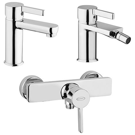 Set Rubinetti Jacuzzi per lavabo e bidet senza scarico e doccia esterno serie Fiamma cromato (1/5)