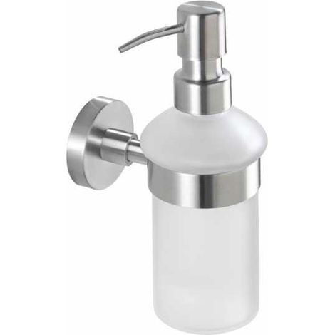 WENKO Distributore di sapone liquido da parete Bosio, in vetro con fissaggio in acciaio inox, capacità 200 ml, 7x18x11 cm, opaco (1/4)