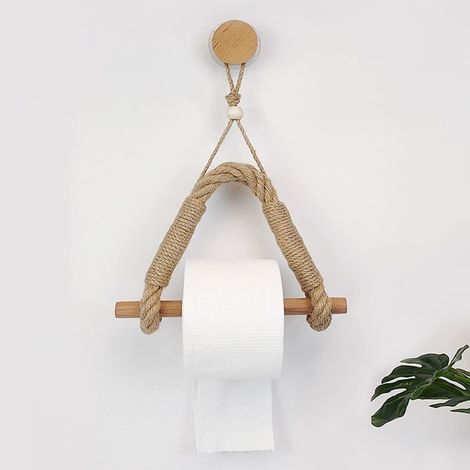 Porte-rouleau de papier toilette en corde, support adhésif pour rouleau de WC, barre à serviettes en corde marine style industriel ancien, accessoire salle de bain. (1/4)