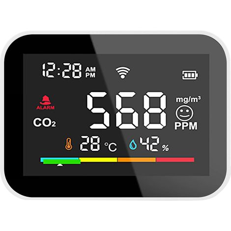 Détecteur de CO2 intelligent WiFi Moniteur de qualité de l'air portable Compteur d'alarme de CO2 Testeur d'humidité de la température LCD Jauge de détection de température et d'humidité multifonction (1/5)
