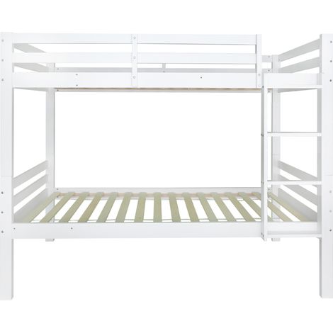 Litera infantil blanca 90x200 cm de madera de pino con escalera y barrera (1/5)