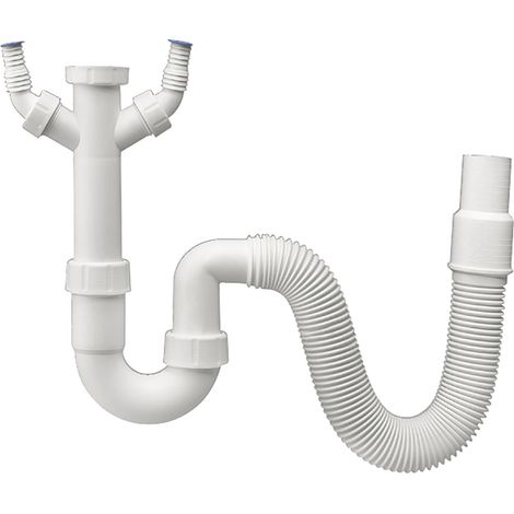 Haas Siphon 40/50mm mit flexiblem Schlauch und 2 Anschlüssen - höhen- und seitenverstellbarer Geruchsverschluss nach DIN EN 274 (1/3)