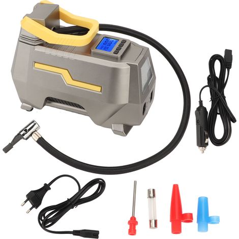 Pompe à air portable 12 V pour pneus de voiture, compresseur d'air à double cylindre avec lumière LED, prise européenne 110-240 V. (1/4)