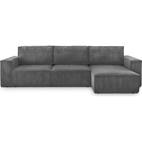 Canapé d'angle 5 places convertible réversible avec coffre de rangement en velours côtelé anthracite - Harper (1/5)