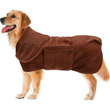 Sac de séchage Rapide pour Chien avec Velcro-Extensible Microfibre Super absorbante Serviette de Bain pour Animaux,Plusieurs Couleurs Peignoir-Marron-XS