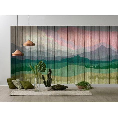 Papier peint panoramique paysage multicolore Tapisserie panoramique montagne design Papier peint panoramique idéal pour bureau (1/3)
