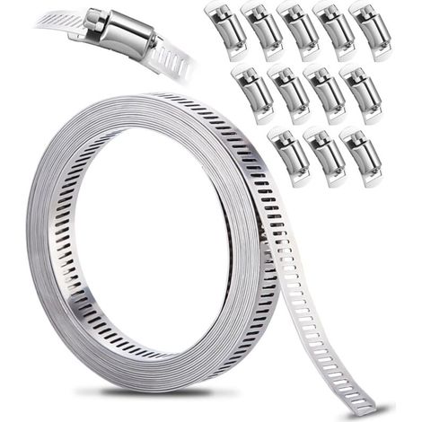 DIY Hose Clamp Kit 304 Stainless Steel, 3.5m Perforated Metal Strip + 12 Fasteners, Adjustable, for Pipes, Gas, Water, Car, Washing Machine, Garden MUMU (1/4)
