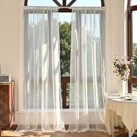 Rideau en tulle creux froissé semi-occultant blanc 132 x 241 cm, deux pièces (1/5)