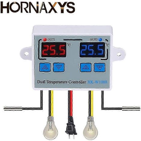 Thermostat numérique double XK-W1088, régulateur de température à deux sorties relais, compatible avec incubateur, chauffage et refroidissement, 24 V (1/3)