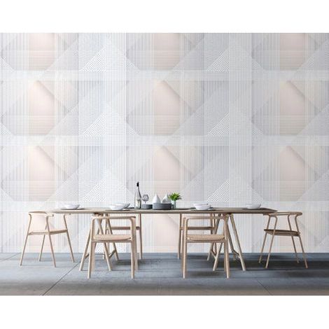 Papier peint panoramique blanc motif graphique Tapisserie panoramique originale pour chambre Papier peint panoramique géométrique pour salon (1/3)