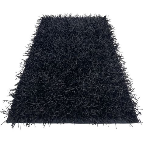 Tapis Shaggy noir moderne - poil long de 6 cm - antidérapant, 12 tailles - noué à la main, élégant et durable Cm. 200x300 (1/5)