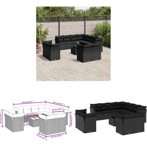 12-tlg. Garten-Sofagarnitur mit Kissen Schwarz Poly Rattan - Gartenmöbel - Outdoor Möbel - PE-Rattan - Lounge Set - Esstisch - Home & Living (1/3)