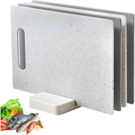 Sollbry Planches à Découper, 4 Pièces Planche à Découper Avec Support, Plastiques Ensemble Planche à Découper, Antidérapante Planche Decouper Avec Poignées, Planche à Petit-Déjeuner Pour Viande Légume (1/5)