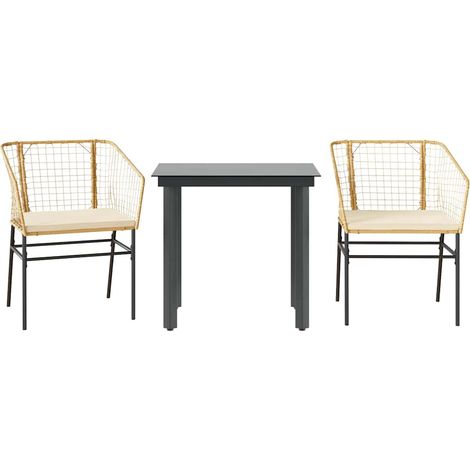 Ensemble à manger jardin coussins 3 pcs,Salon de jardin marron poly rotin verre CFW96587 (1/5)