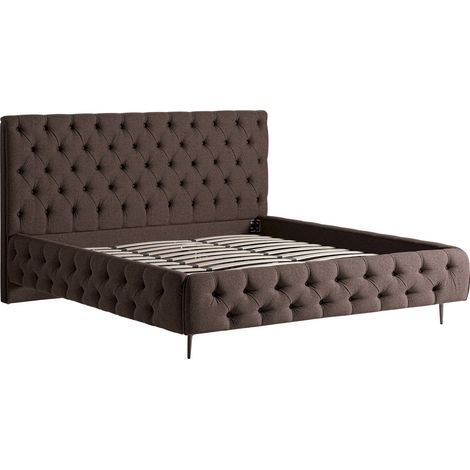 Lit tissu marron style provençal esprit industriel contemporain - Marron foncé tissu chaleureux (1/5)