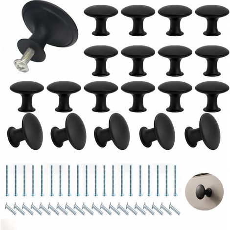 20PCS Bouton Meuble Ronds en Inox 30MM, Noir, Poignee Meuble Cuisine Élégant pour Tiroirs et Placards, Bouton Porte Durable et (1/5)