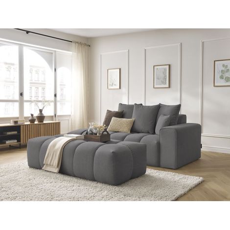 BOBOCHIC - Canapé droit fixe MONT-BLANC tissu chiné avec pouf Accoudoir droit Gris foncé (1/5)
