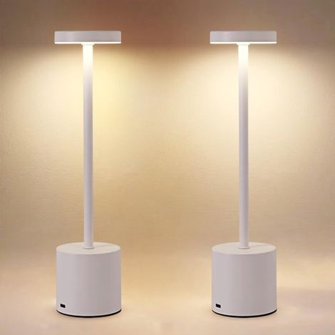 Juego 2 lámparas mesa inalámbricas, batería recargable 5000 mAh, camping cafeterías, blanco (1/5)