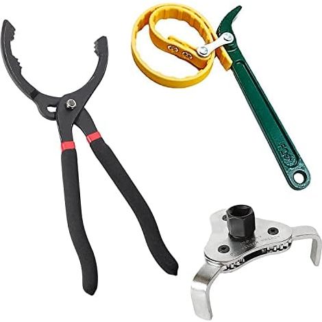 3 Pièces Cle Filtre à Huile Réglables Set, Pince a 60-115mm, Clé Griffe 45-100mm, Sangle 60-140mm, Outils de Réparation Automobile (3) - (1/5)